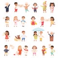 Little Kid Characters Doing Justice Playing Fair and Honesty Big Vector Set