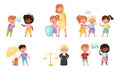 Little Kid Characters Playing Fair and Honestly Vector Illustration Set