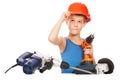 Little kid with electric screwdriver Royalty Free Stock Photo