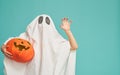 Little kid in ghost costume Royalty Free Stock Photo