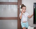 Little kid girl talking on phone Royalty Free Stock Photo