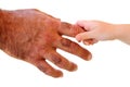 Little kid hand holding hairy father big hand Royalty Free Stock Photo