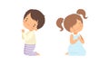 Little Kid Kneeling and Praying with Folded Hands Vector Set