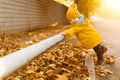 Little kid laughing and playing in the autumn on nature walks outdoors Royalty Free Stock Photo