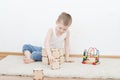 Little kid is playing with blocks Royalty Free Stock Photo