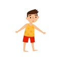 Little kid with rash on his body. Boy with measles. Infectious disease. Child with surprised face expression. Flat