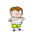 Little Kid Reading Newspaper - Cute Cartoon Boy Illustration