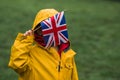 Little kid with UK flag. Education online language school for kids. Happy boy on Charles III coronation in 6 of May 2023 Royalty Free Stock Photo