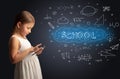 Little kid using on tablet with educational concept Royalty Free Stock Photo