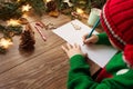 Little Kid Writing Letter to Santa, Merry Christmas Wishes and Happy New Year Greeting Card. Cute Child in Santa Red Hat Royalty Free Stock Photo