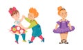 Little kids dancing set. Children dancing classical dance cartoon vector illustration