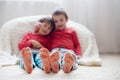 Little kids feet, covered with prints from kisses Royalty Free Stock Photo