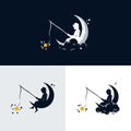 Little Kids fishing the stars on the moon