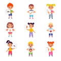 Little Kids Holding Cards with Body Parts Vector Illustration Set Royalty Free Stock Photo