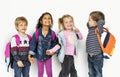 Little Kids Holding Hands Carrying Backpacks Royalty Free Stock Photo