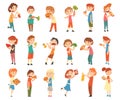 Little Kids Loving Fastfood and Rejecting Eating Healthy Food Big Vector Set