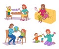 Little kids nursing babysitting teaching scene set