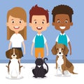 Little kids with pets characters Royalty Free Stock Photo