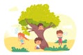 Little kids playing hide and seek in park. Playing game with friends outdoor in summer vacations vector illustration Royalty Free Stock Photo