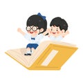 little kids riding a book and fly Royalty Free Stock Photo