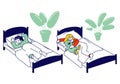 Little Kids Sleeping in their Beds in Kindergarten or Elementary School. Afternoon Nap Time, Kids Resting and Relaxing