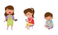 Little Kids with Smartphones and Frustrating Expression on Their Faces Vector Illustrations Set