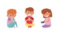 Little Kids with Smartphones and Frustrating Expression on Their Faces Vector Illustrations Set