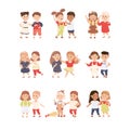 Little Kids Supporting and Comforting Crying Friend Vector Set