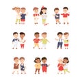 Little Kids Supporting and Comforting Crying Friend Vector Set