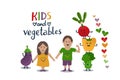 Little kids and veggies characters