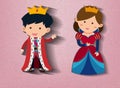 Little king and queen cartoon character on pink background