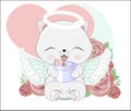 Little kitten angel wifh gift in rose