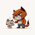 little kitten annoys his father cat, cartoon chibi style, AI generative Royalty Free Stock Photo