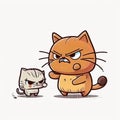 little kitten annoys his father cat, cartoon chibi style, AI generative