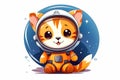 A little kitten is an astronaut in a spacesuit. Cartoon style