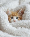Little Kitten Resting In White Blanket. Royalty Free Stock Photo