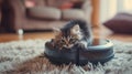 Little kitten riding a robot vacuum cleaner Royalty Free Stock Photo