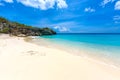 Little Knip beach - paradise white sand Beach with blue sky and crystal clear blue water in Curacao, Netherlands Antilles, a