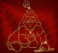 Little Krishna with flute,hindu god krishna artwork on red satin background Royalty Free Stock Photo