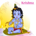 Little Krishna playing bansuri flute on Janmashtami background