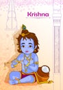 Little Krishna playing bansuri flute on Janmashtami background Royalty Free Stock Photo