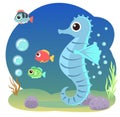 Little landscape. Sea Horse. Underwater life. Wild animals. Ocean, sea. Summer water. Isolated on white background