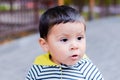 Little latin boy with unhappy face expression Royalty Free Stock Photo