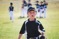 Little league baseball boy running on field. Royalty Free Stock Photo