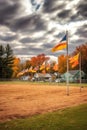 little league baseball field with flags waving Royalty Free Stock Photo