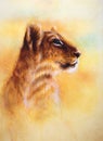 Little lion cub head. animal painting on vintage Royalty Free Stock Photo