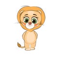 Little lion cub. Isolated object on a white background. Cheerful kind animal child. Cartoons flat style. Funny. Vector