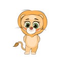 Little lion cub. Isolated object on a white background. Cheerful kind animal child. Cartoons flat style. Funny. Vector