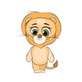 Little lion cub. Isolated object on a white background. Cheerful kind animal child. Cartoons flat style. Funny. Vector