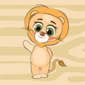 Little lion cub. object on a white background. Cheerful kind animal child. Cartoons flat style. Funny. Vector